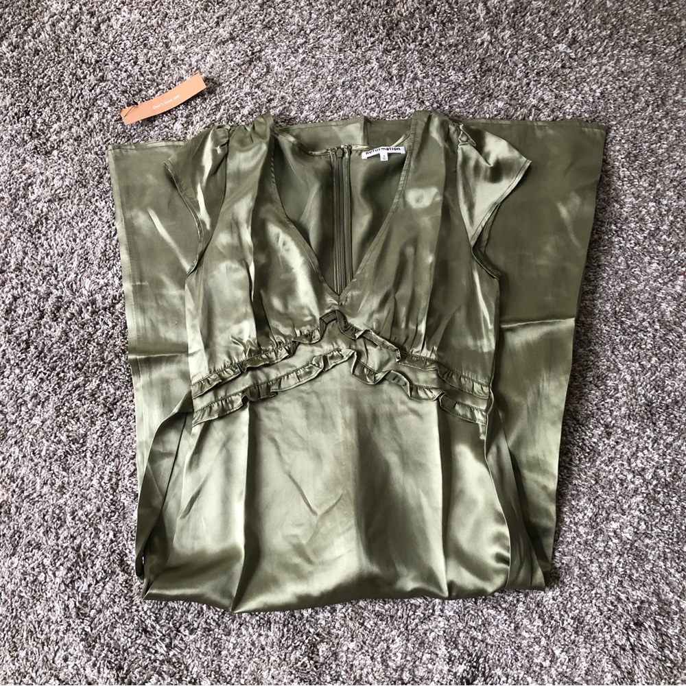 Reformation Kaye Silk Dress - Artichoke - Picture 4 of 8